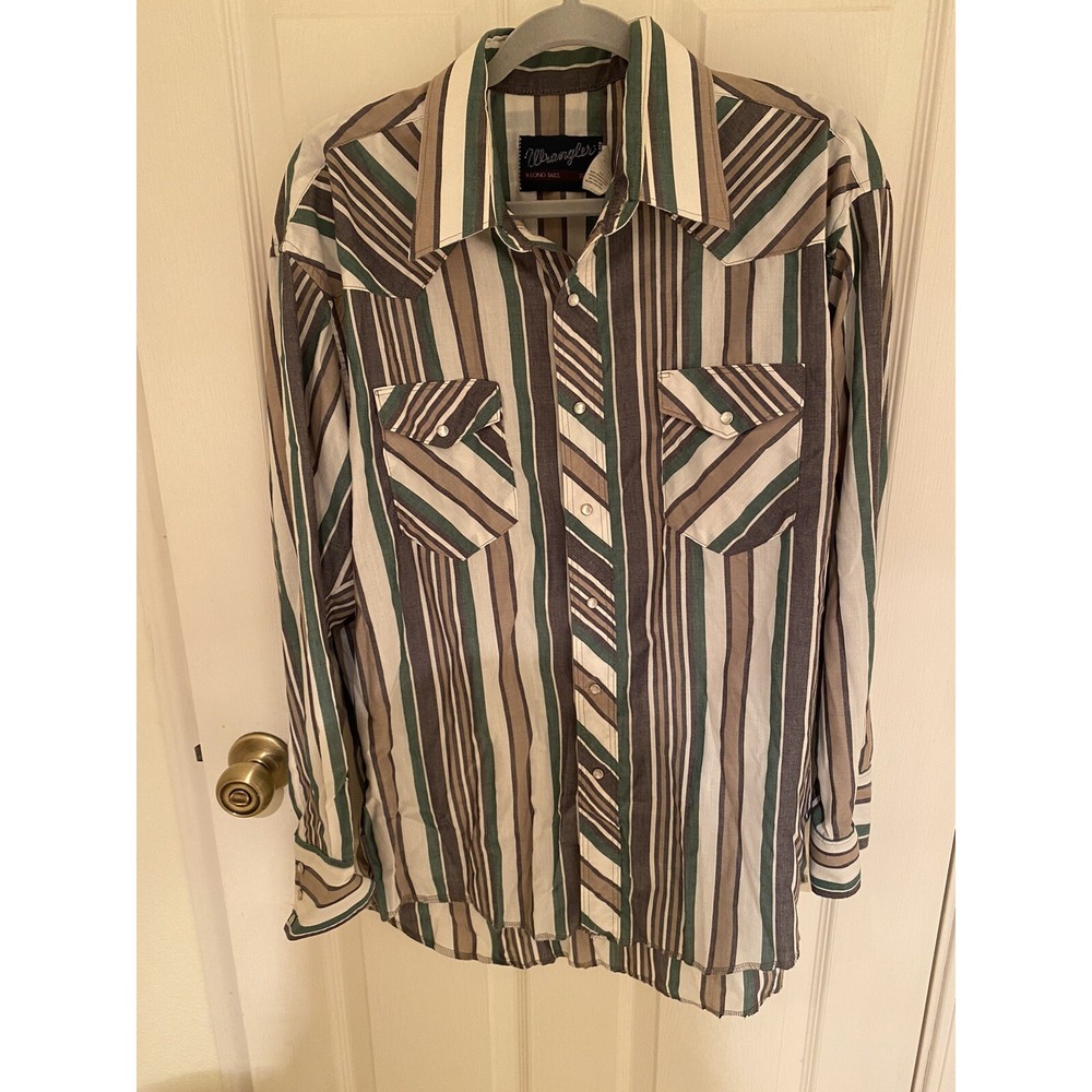 Vintage Wrangler X Long Tails Pearl Snap Shirt Stripe Western Mens XL 17-34